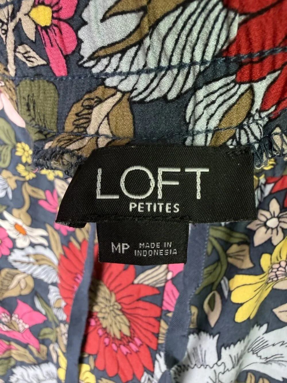 LOFT Petites Navy Floral Wide Leg Pull-On Pants Drawstring Sz MP